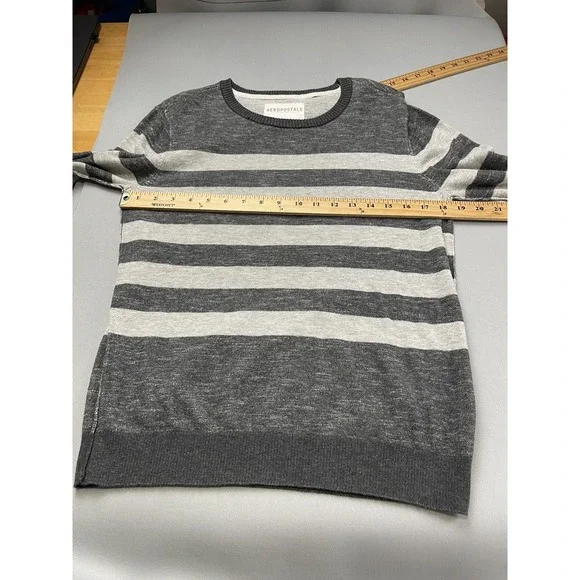 Aeropostale Women Sweater Small Gray Striped Emo Scene Y2K Goth Grunge Crew Neck - Picture 7 of 10
